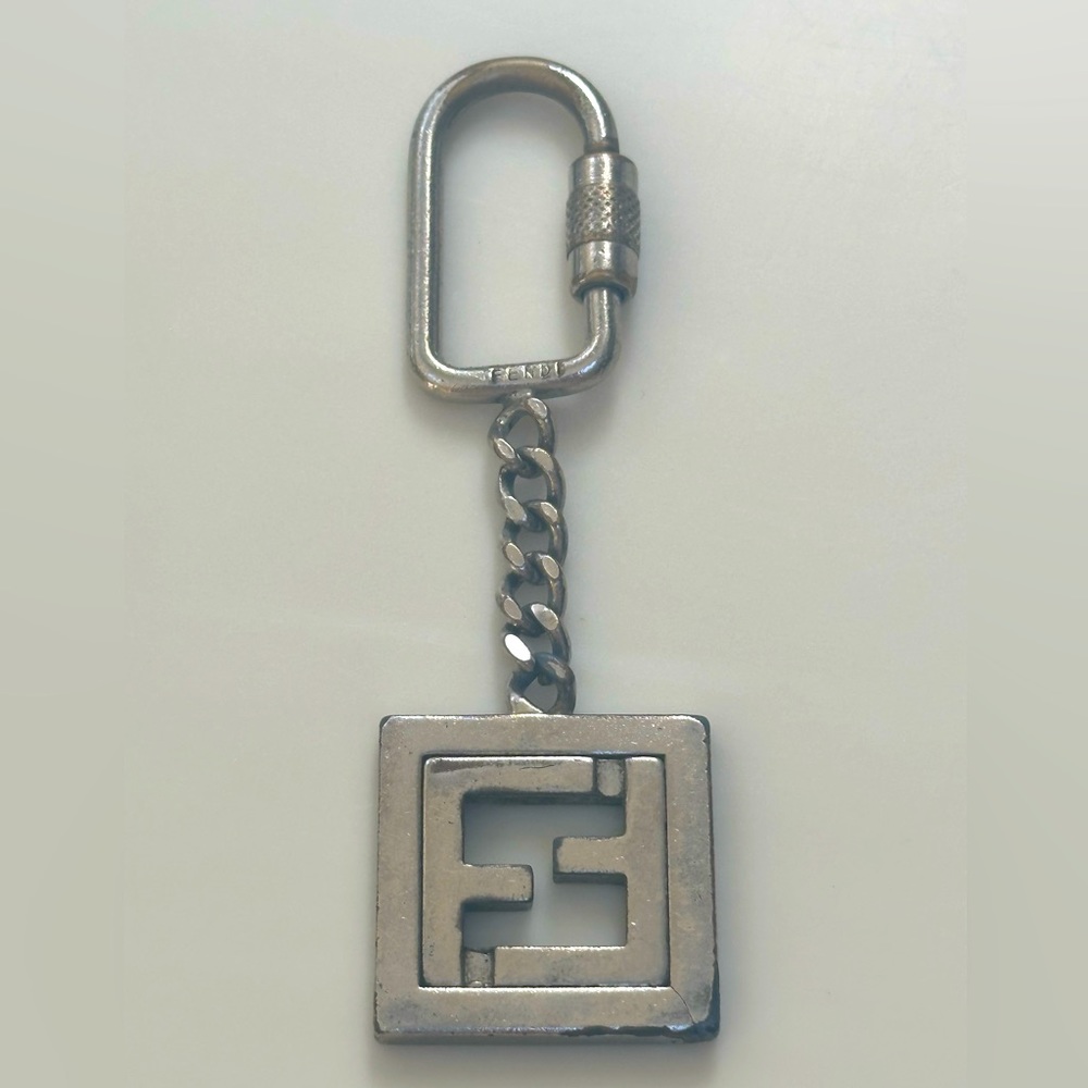Fendi Silver-Tone Double F Logo Keyring